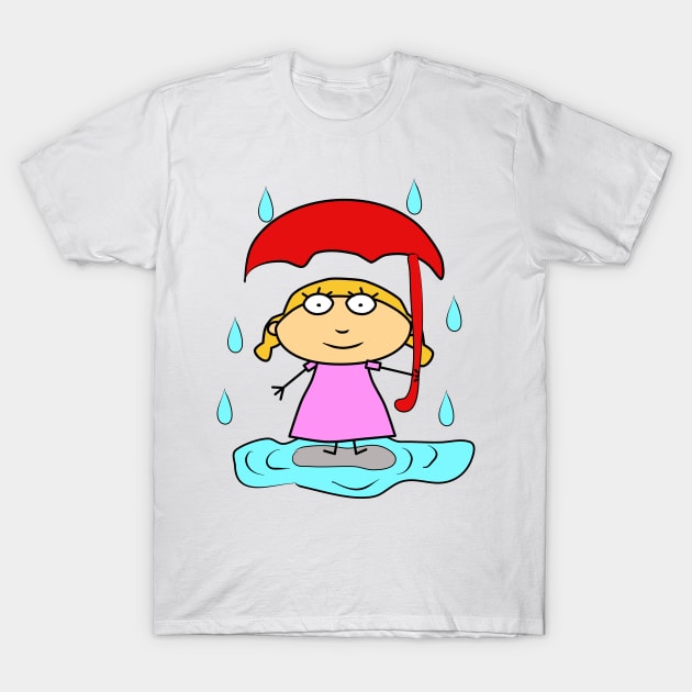 Girl with an umbrella in the rain. Protection and safety. Interesting design, modern, interesting drawing. Hobby and interest. Concept and idea. T-Shirt by grafinya